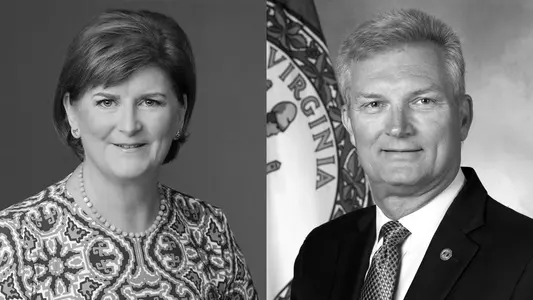 Eileen Higgins and Aubrey Layne headshots in black and white