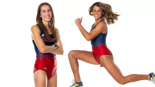 Combined posed action shots of Elizabeth Stockman and Molly Wise. Molly is jumping in the air
