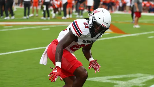 CJ Fraser during warmups at Richmond's game against Virginia on Aug. 31, 2024