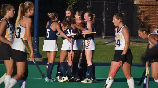 Spider Field Hockey celebrates a goal scored against App State