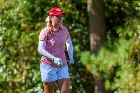 Caroline Thompson approaches her tee shot
