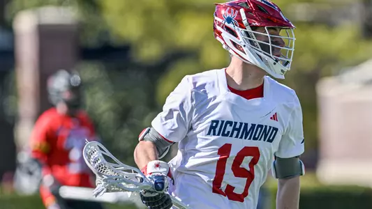 Jack Pilling carries the ball upfield during Richmond's game against Maryland on Feb. 2, 2024