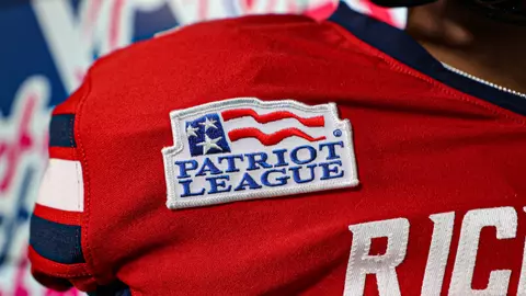 Patriot League patch on football uniform