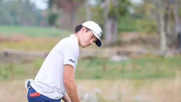 Lucas Rizo-Patron stares down his putt on its way to the hole