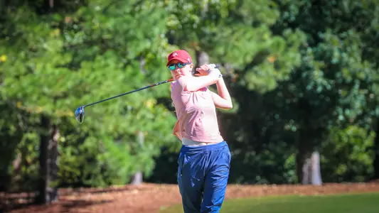 Addie Doroh fires her drive on the tee box