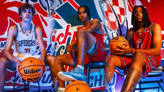 A shot of new Spider men's basketball players Dane Caldwell, Sam Simmons, and Chad Cook