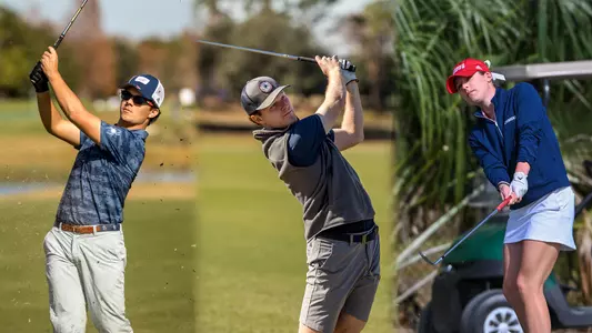 Side-by-side actions shots of Carson Baez, Cole Ekert, and Olivia Wilkie