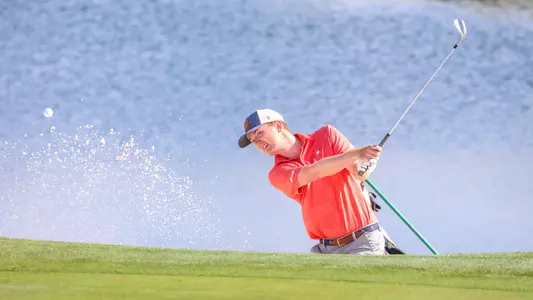 Patrick Isztwan hits out of a greenside bunker
