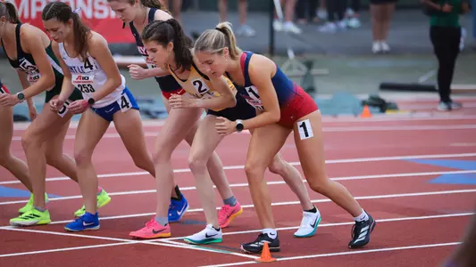 Laurel Kurtz at the start line at A10 Outdoor T&F Championship