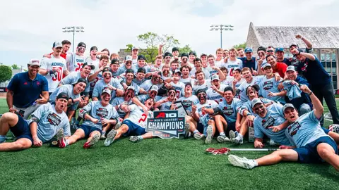 Richmond celebrates an Atlantic 10 conference championship at Saint Joseph's on May 3, 2025