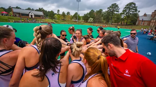 Field Hockey Huddle pregame against Virginia during spring season