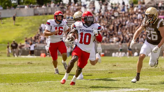 Isaiah Dawson rushes towards the end zone during Richmond's 21-14 loss to Lehigh on Aug. 30, 2025