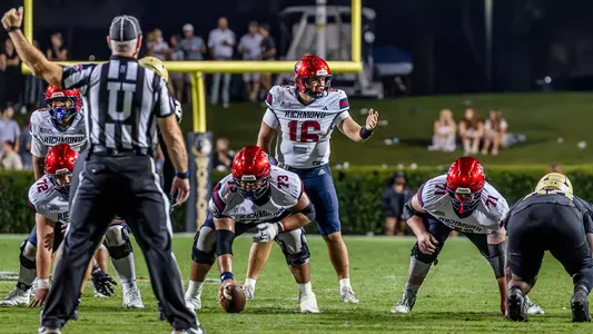 Kyle Wickersham, Scott Hummel and Phillip Grey III line up on the line of scrimmage during Richmond's game at Wofford on Sept. 6, 2025