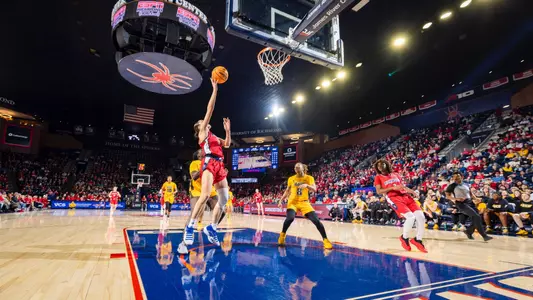 Rachel Ullstrom shooting a layup
