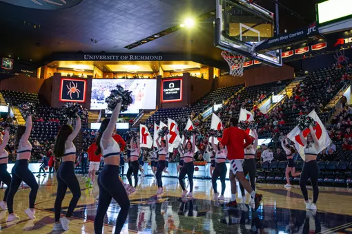 Richmond runs onto the court before a game