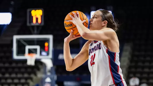 Closeup of Ullstrom shooting a three pointer