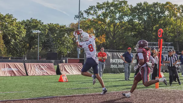 Bryce Allen catches a touchdown pass against Fordham