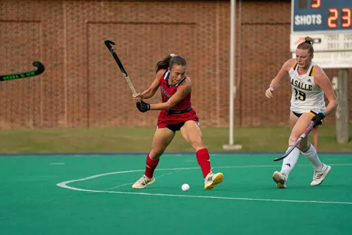 Eliana deGennaro fires a shot at the goal against La Salle