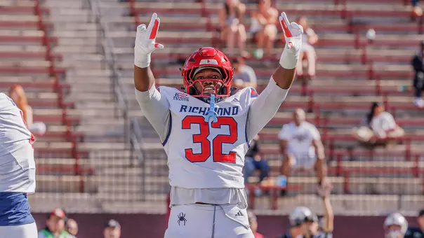 Jamar Hodges celebrates a stop against Lafayette on Oct. 3, 2026