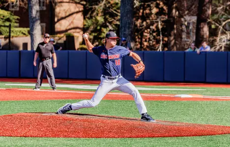 Aaron Van Tuyle strides off the pitching rubber towards home plate