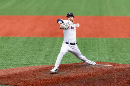 Joey Giordano strides towards the plate off the mound