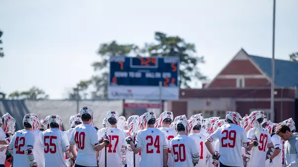 University of Richmond men's lacrosse team stands on the field during its game against Virginia on Feb. 14, 2026