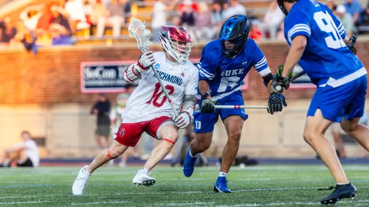 Gavin Creo carries the ball during Richmond's 16-14 loss to Duke in the NCAA First Round on Saturday, May 9, 2026
