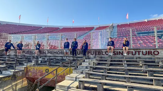 Spider student-athletes pose in Chile's Estadio Nacional
