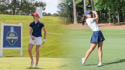 Side-by-side images of Addie Doroh and Katie Magner on the golf course