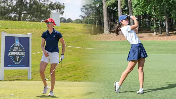Side-by-side images of Addie Doroh and Katie Magner on the golf course