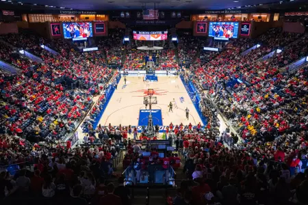 A high baseline shot during the men's basketball home game vs VCU in February 2026