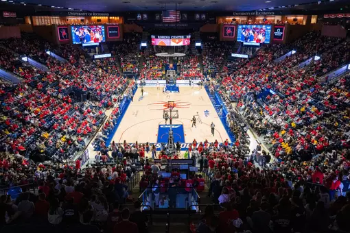A high baseline shot during the men's basketball home game vs VCU in February 2026