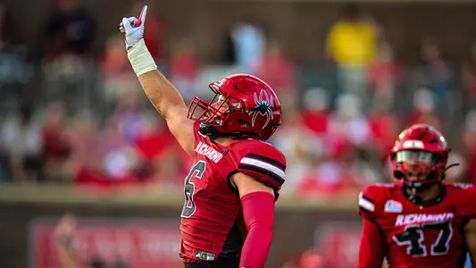 Cam Byrd celebrating a sack against Bucknell on Aug. 29, 2026