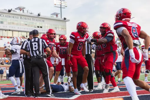 Bryce Allen celebrates a touchdown with his teammates on Aug. 29, 2026