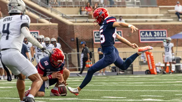Kyle Bitsko kicking a field goal against Georgetown on Sept. 19, 2026