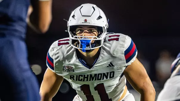 Blake Houser stares down the Howard quarterback during Richmond's game on Sept. 5, 2026