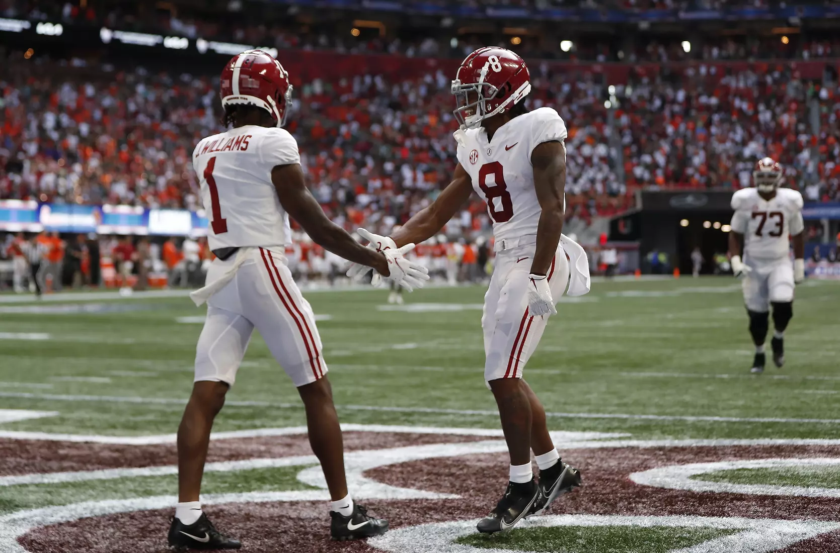 9/4/21 MFB Alabama vs Miami
Alabama wide receiver Jameson Williams (1)
Alabama wide receiver John Metchie Iii (8)
Photo by Crimson Tide Photos