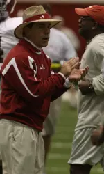 Coach Saban's Crimson Tide will practice twice on Friday.