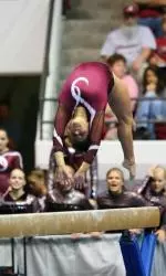 Alabama starts competition at the NCAA Championships on the balance beam.