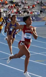 Trish Bartholomew is in great position for the 400 meter finals.