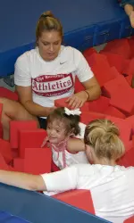 Kim Potter brought her class to the practice gym where the student enjoyed the pits, trampolines and climbing rope.