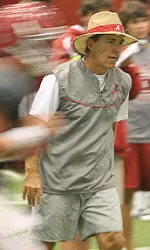 Head coach Nick Saban and the Crimson Tide worked indoors on Tuesday.