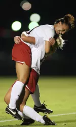 Rosaly Petriello and Callie Pike celebrate after a Crimson Tide goal.
