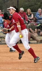 Charlotte Morgan hit a home run and earned the shutout for Alabama. (Photo courtesy of Amy Symons Hughes)