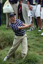Bud Cauley out of the long rough on No. 12 in the morning foursomes Saturday at Merion Golf Club.