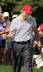 Bud Cauley after winning clinching a win in his morning foursomes with Rickie Fowler with a 3-foot par put.