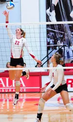 Sophomore Ashley Frazier (left) finished with a match-high 15 kills