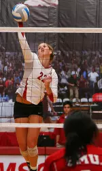 Sophomore Ashley Frazier registered another double-double with 17 kills and 17 digs