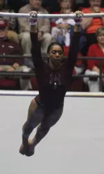 Morgan Dennis won the vault, floor exercise and all-around against Arkansas.