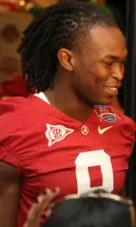 Julio Jones gets interviewed at Media Day on Tuesday morning.